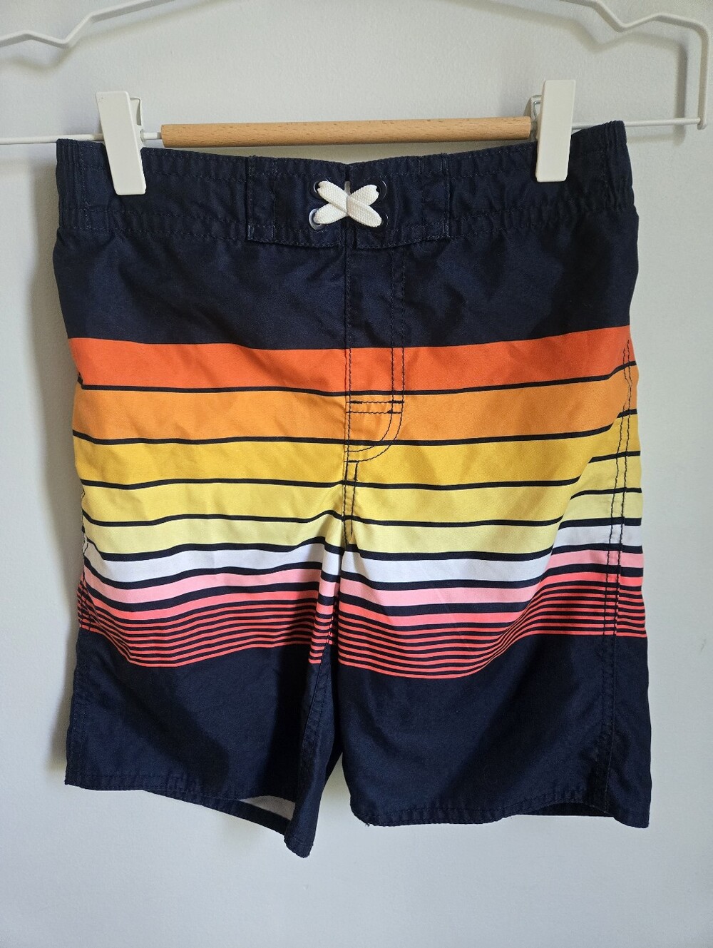 🎁 OLD NAVY Boy's Navy Swimsuit with Yellow and Orange Stripes
